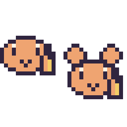 Pixel art Salamèche mini et Ouisticram mini, grille 32 × 32