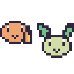 Pixel art Salamèche mini et Phyllali mini, grille 32 × 32