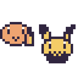 Pixel art Salamèche mini et Pichu mini, grille 32 × 32