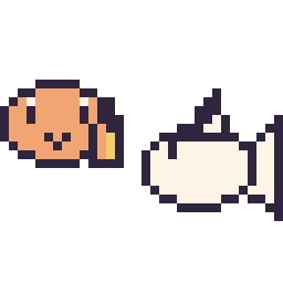 Pixel art Salamèche mini et Poissirène mini, grille 32 × 32