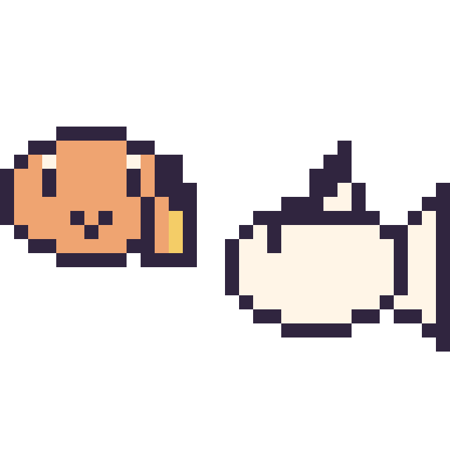 Modèle de pixel art Salamèche mini et Poissirène mini sur une grille de 32 par 32 cases