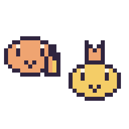 Pixel art Salamèche mini et Psykokwak mini, grille 32 × 32