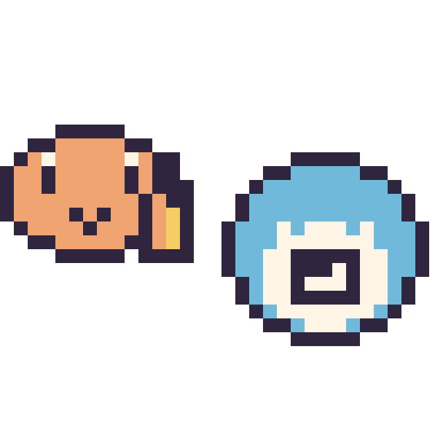 Modèle de pixel art Salamèche mini et Ptitard mini sur une grille de 32 par 32 cases