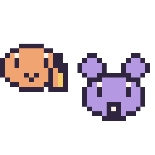 Modèle de pixel art Salamèche mini et Rattata mini sur une grille de 32 par 32 cases