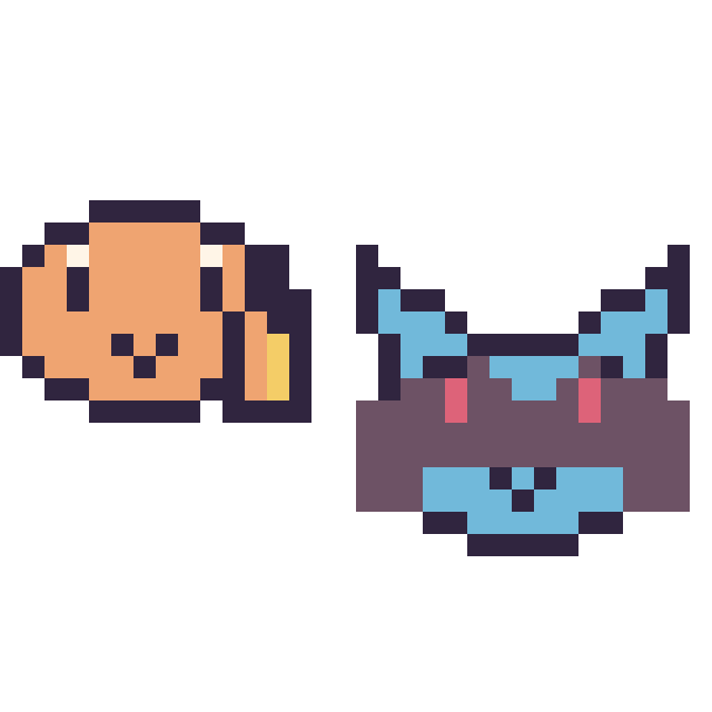 Modèle de pixel art Salamèche mini et Riolu mini sur une grille de 32 par 32 cases