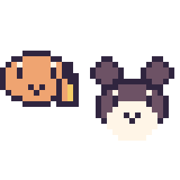 Pixel art Salamèche mini et Ronflex mini, grille 32 × 32