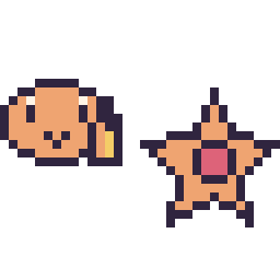 Pixel art Salamèche mini et Stari mini, grille 32 × 32