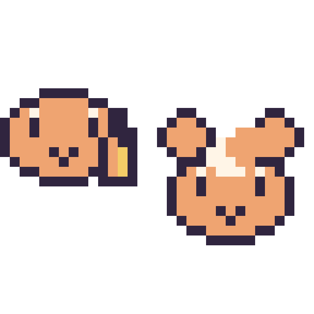Modèle de pixel art Salamèche mini et Teddiursa mini sur une grille de 32 par 32 cases