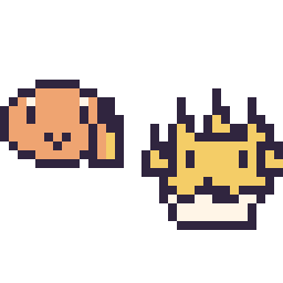 Pixel art Salamèche mini et Voltali mini, grille 32 × 32