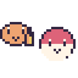 Pixel art Salamèche mini et Voltorbe mini, grille 32 × 32