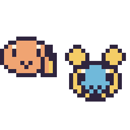 Pixel art Salamèche mini et Wattouat mini, grille 32 × 32
