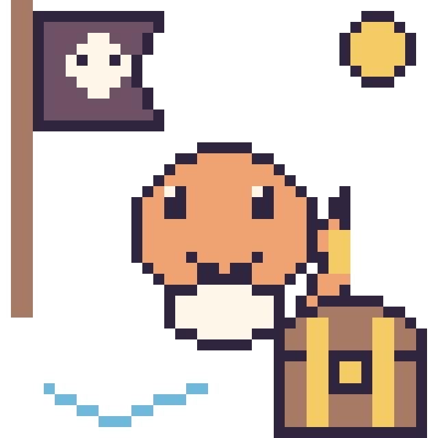 Modèle de pixel art Salamèche en aventure pirate sur une grille de 40 par 40 cases