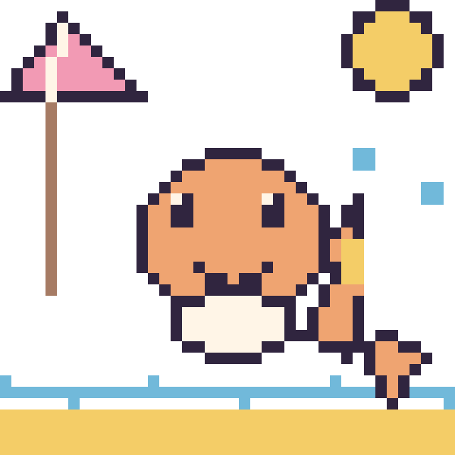 Modèle de pixel art Salamèche à la plage sur une grille de 40 par 40 cases