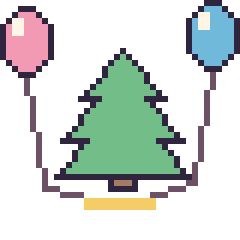 Pixel art Sapin avec des ballons, grille 40 × 40