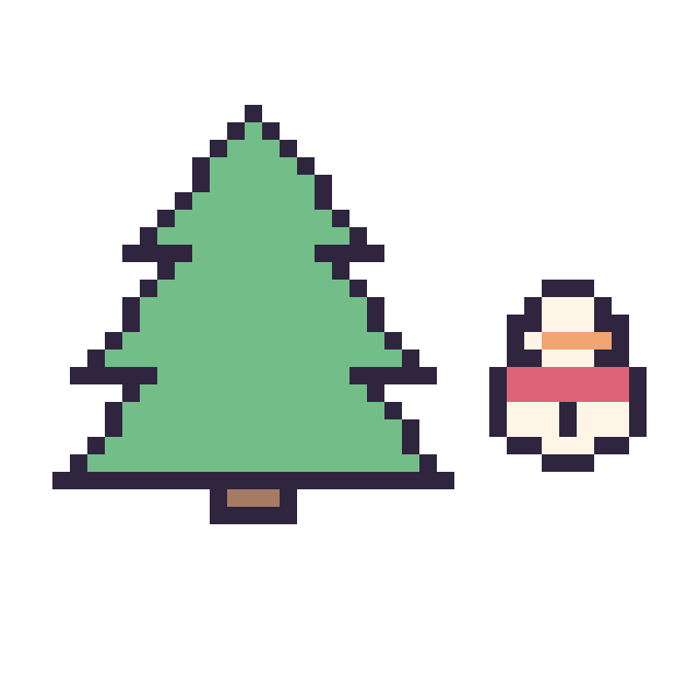 Modèle de pixel art Sapin et Bonhomme de neige simple 12 × 12 sur une grille de 40 par 40 cases