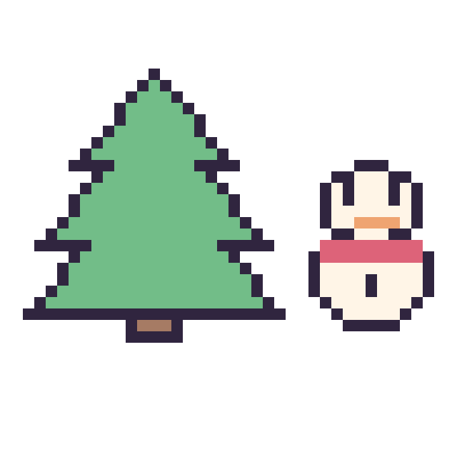 Modèle de pixel art Sapin et Bonhomme de neige simple 16 × 16 sur une grille de 40 par 40 cases