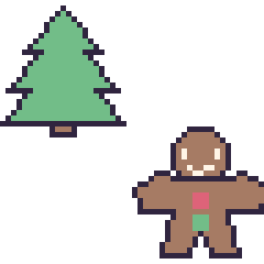 Pixel art Sapin et Bonhomme en pain d'épices, grille 48 × 48