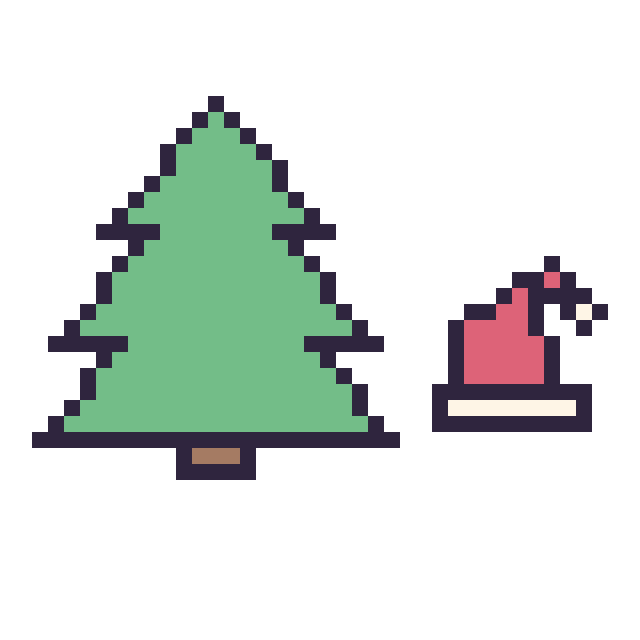 Modèle de pixel art Sapin et Bonnet de Noël simple 12 × 12 sur une grille de 40 par 40 cases