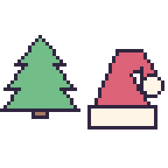 Pixel art Sapin et Bonnet de Noël, grille 48 × 48