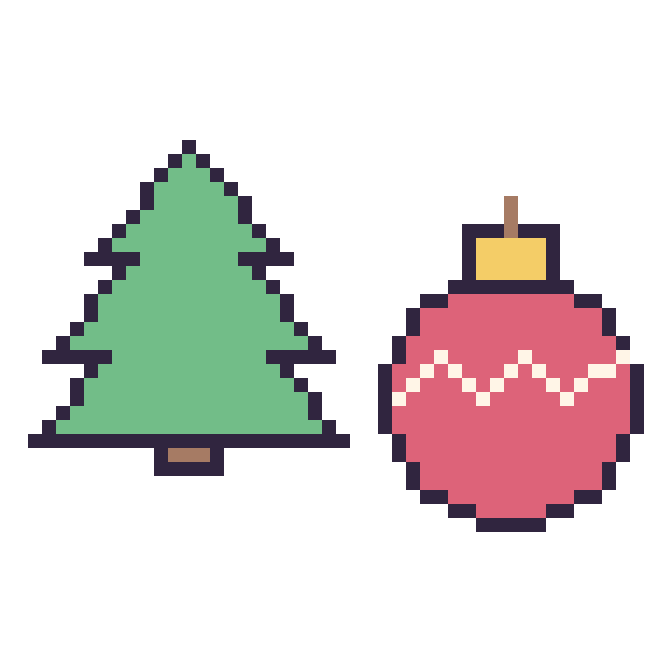 Modèle de pixel art Sapin et Boule de Noël sur une grille de 48 par 48 cases