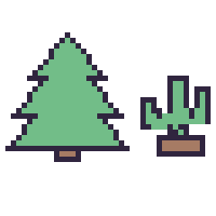 Pixel art Sapin et Cactus kawaii 16 × 16, grille 40 × 40