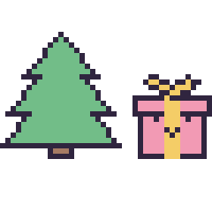 Pixel art Sapin et Cadeau kawaii 16 × 16, grille 40 × 40