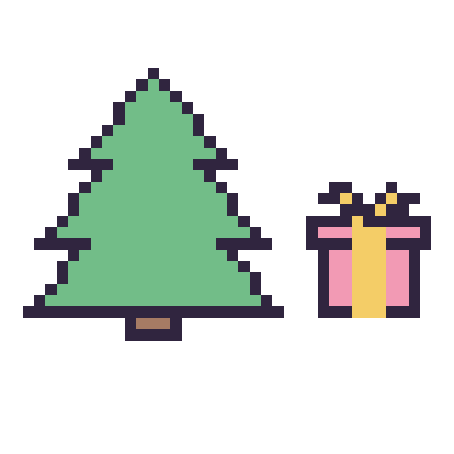 Modèle de pixel art Sapin et Cadeau simple 12 × 12 sur une grille de 40 par 40 cases