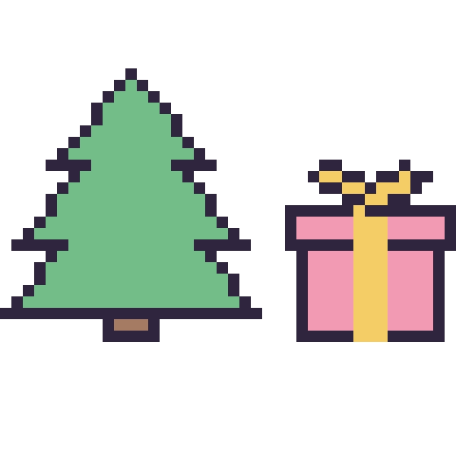 Modèle de pixel art Sapin et Cadeau simple 16 × 16 sur une grille de 40 par 40 cases