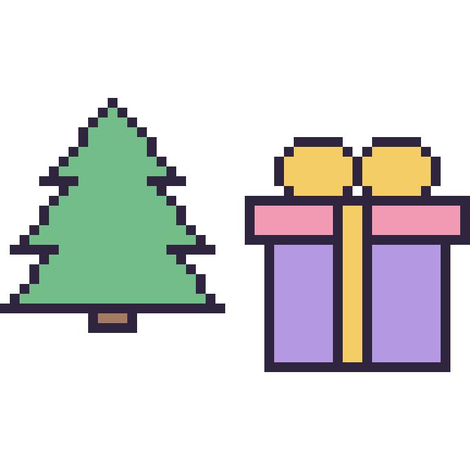 Modèle de pixel art Sapin et Cadeau sur une grille de 48 par 48 cases