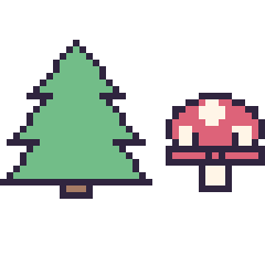 Pixel art Sapin et Champignon kawaii 16 × 16, grille 40 × 40