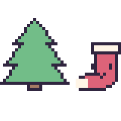 Pixel art Sapin et Chaussette de Noël kawaii 16 × 16, grille 40 × 40