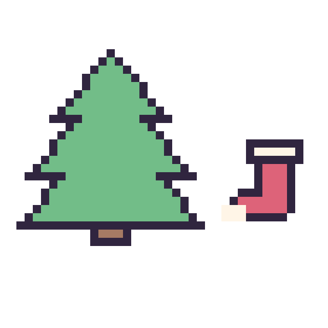 Modèle de pixel art Sapin et Chaussette de Noël simple 10 × 10 sur une grille de 40 par 40 cases