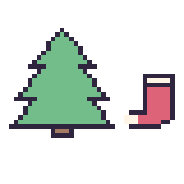 Modèle de pixel art Sapin et Chaussette de Noël simple 12 × 12 sur une grille de 40 par 40 cases