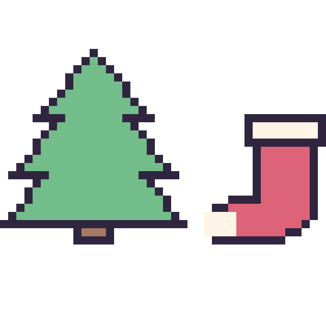 Modèle de pixel art Sapin et Chaussette de Noël simple 16 × 16 sur une grille de 40 par 40 cases