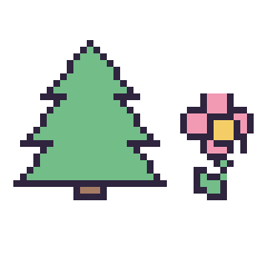 Pixel art Sapin et Fleur kawaii 16 × 16, grille 40 × 40