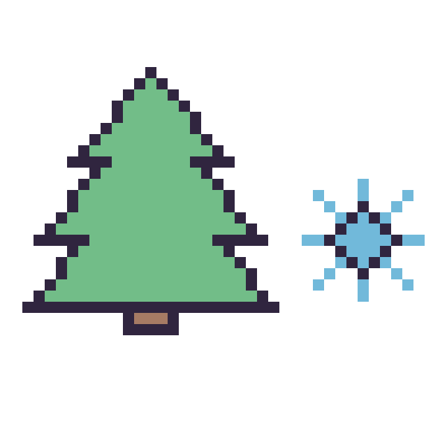 Modèle de pixel art Sapin et Flocon simple 12 × 12 sur une grille de 40 par 40 cases