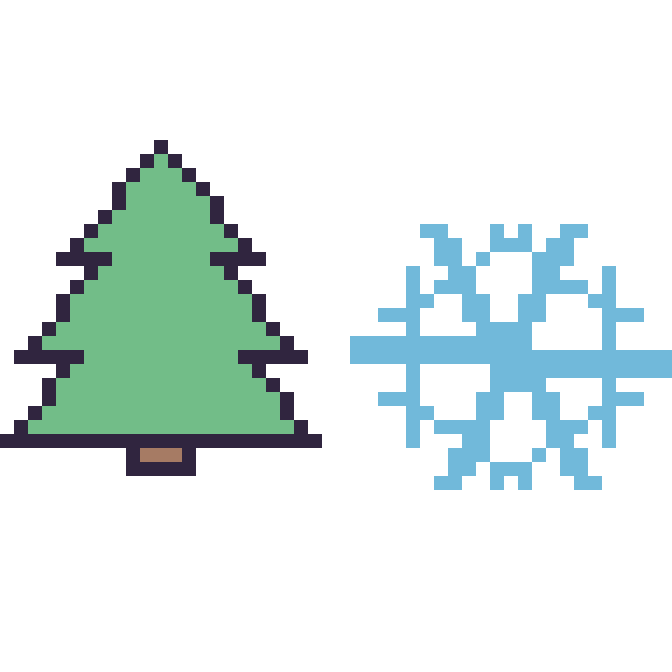 Modèle de pixel art Sapin et Flocon sur une grille de 48 par 48 cases