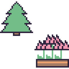 Pixel art Sapin et Lotus en jardinière, grille 48 × 48