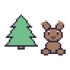 Pixel art Sapin et Renne assis, grille 48 × 48