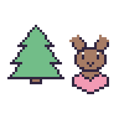 Pixel art Sapin et Renne avec un cœur, grille 48 × 48