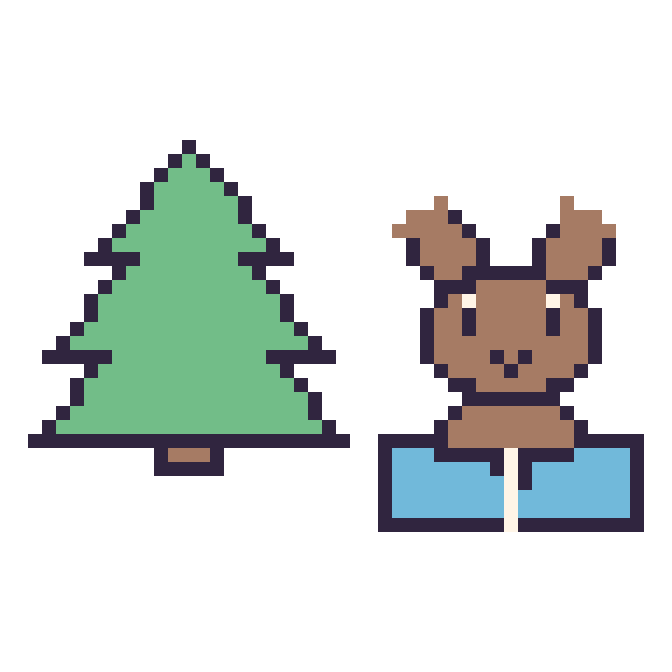 Modèle de pixel art Sapin et Renne avec un livre sur une grille de 48 par 48 cases