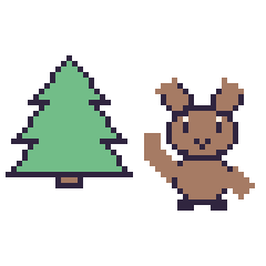Pixel art Sapin et Renne qui fait coucou, grille 48 × 48