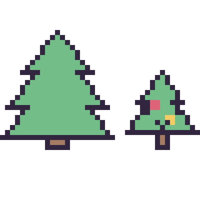 Modèle de pixel art Sapin et Sapin de Noël kawaii 16 × 16 sur une grille de 40 par 40 cases