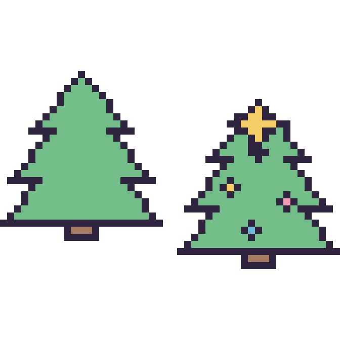 Modèle de pixel art Sapin et Sapin de Noël sur une grille de 48 par 48 cases