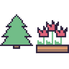Pixel art Sapin et Tulipe en jardinière, grille 48 × 48