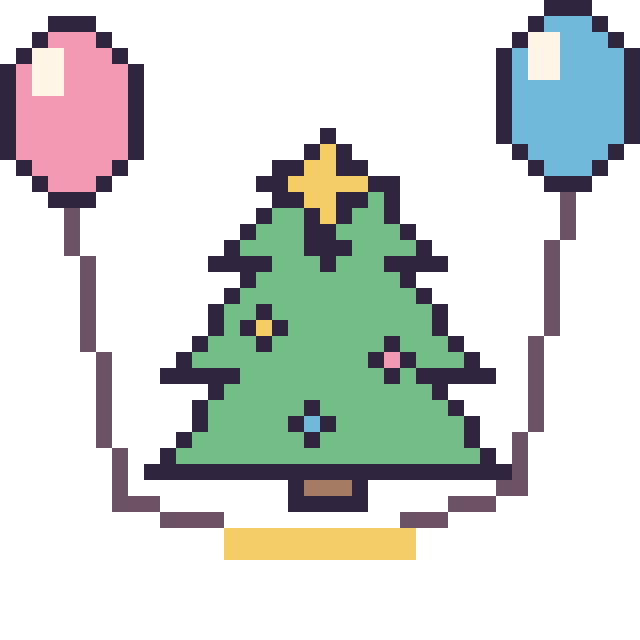 Modèle de pixel art Sapin de Noël avec des ballons sur une grille de 40 par 40 cases