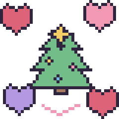 Pixel art Sapin de Noël avec des cœurs, grille 40 × 40