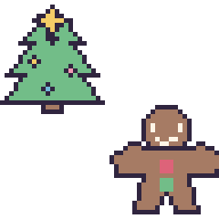 Pixel art Sapin de Noël et Bonhomme en pain d'épices, grille 48 × 48