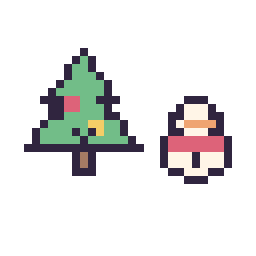Pixel art Sapin de Noël kawaii 16 × 16 et Bonhomme de neige simple 12 × 12, grille 32 × 32