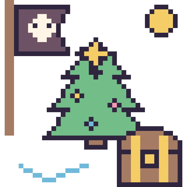Modèle de pixel art Sapin de Noël en aventure pirate sur une grille de 40 par 40 cases